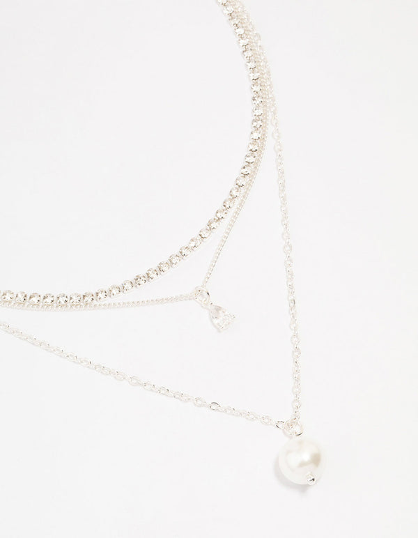 Silver Plated Cupchain Pear & Pearl Necklace