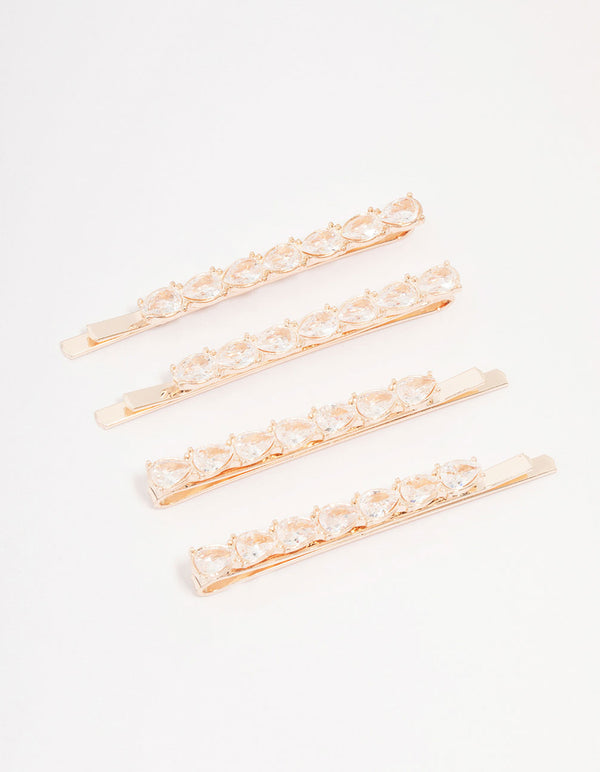 Rose Gold Pear Crystal Hair Clip 4-Pack