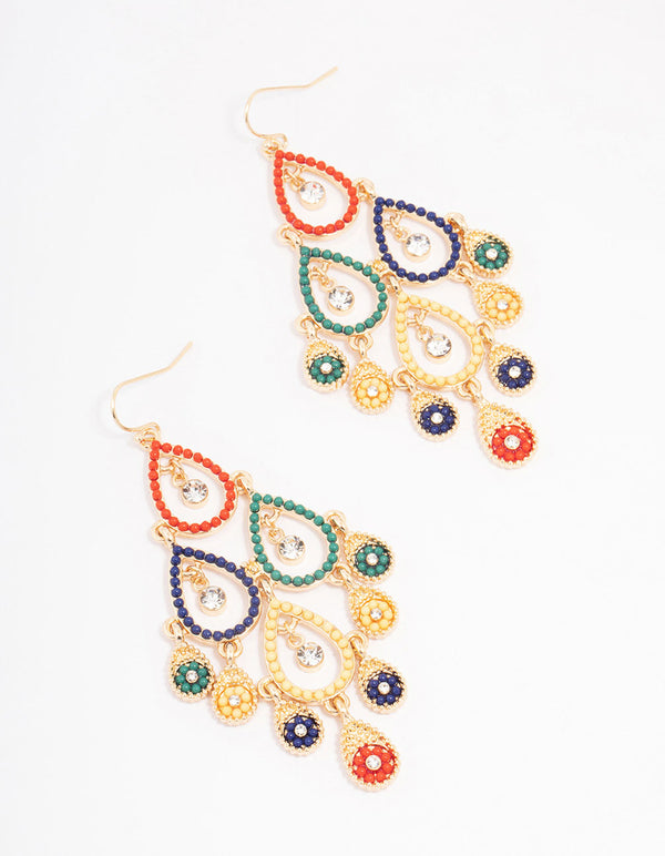 Gold Beaded Open Drop Earrings