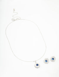 Silver Cubic Zirconia Daisy Sapphire Jewellery Set - link has visual effect only