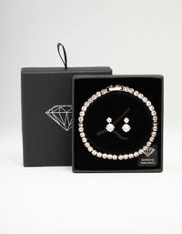 Rose Gold Round Tennis Bracelet & Earring Set - link has visual effect only