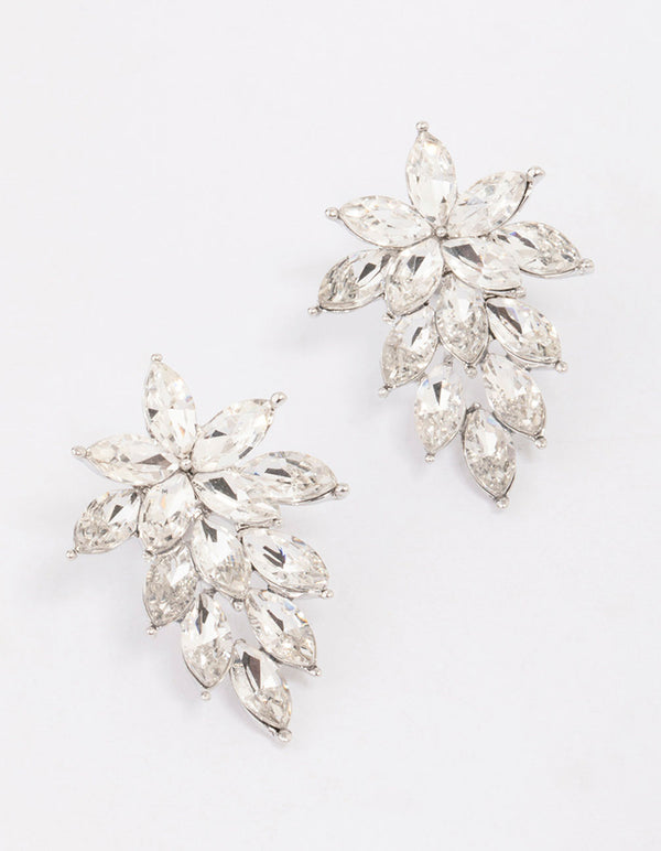 Silver Pear Diamante Statement Drop Earrings