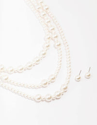 Pearl Beaded Layered Necklace & Stud Earring Set - link has visual effect only