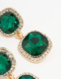 Gold Double Square Emerald Halo Drop Earrings - link has visual effect only