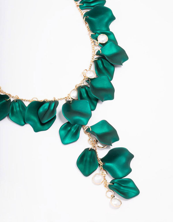 Green Iridescent Flower Petal Statement Necklace