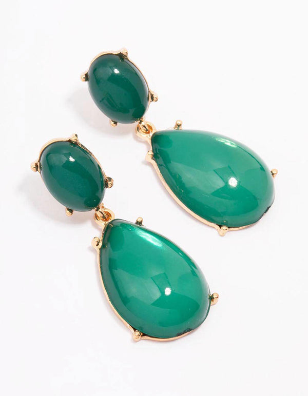 Gold Oval Stone Drop Earrings