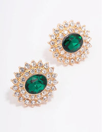 Gold Oval Emerald Circle Stud Earrings - link has visual effect only