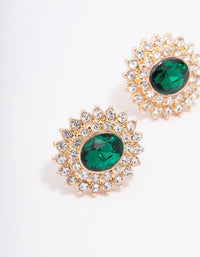 Gold Oval Emerald Circle Stud Earrings - link has visual effect only