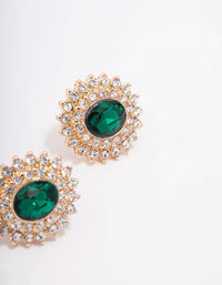 Gold Oval Emerald Circle Stud Earrings - link has visual effect only