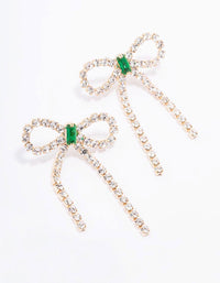 Gold Diamante Emerald Bow Drop Earrings - link has visual effect only