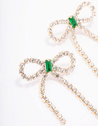 Gold Diamante Emerald Bow Drop Earrings - link has visual effect only