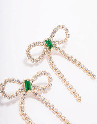 Gold Diamante Emerald Bow Drop Earrings - link has visual effect only