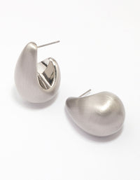 Silver Midi Matte Pear Hoop Earrings - link has visual effect only