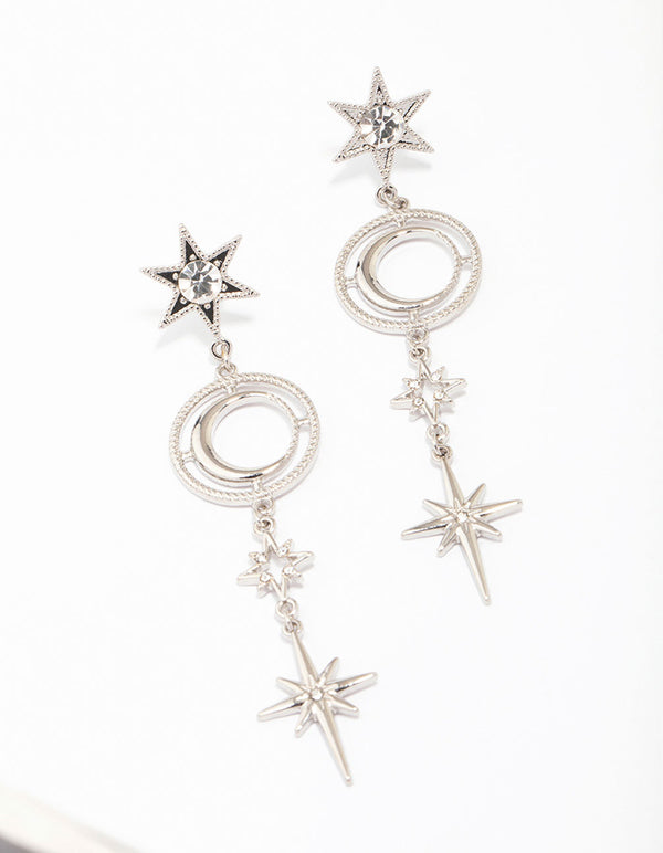 Silver Celestial Long Drop Earrings