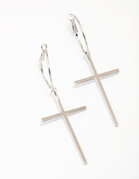 Rhodium Luxe Cross Hoop Earrings - link has visual effect only