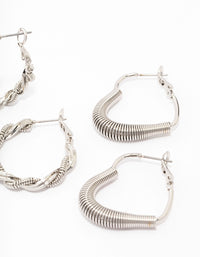 Rhodium Coil Heart Hoop Earring 3-Pack - link has visual effect only