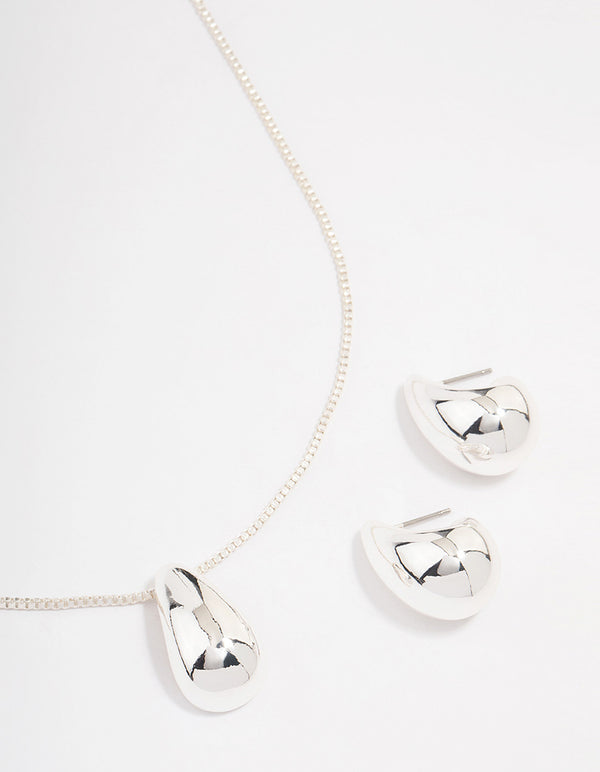 Silver Puffy Pear Jewellery Set