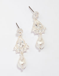 Silver Cubic Zirconia Antique Pearl Drop Earrings - link has visual effect only