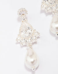 Silver Cubic Zirconia Antique Pearl Drop Earrings - link has visual effect only