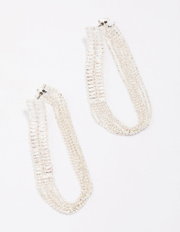 Silver Cubic Zirconia Chain Rectangular Drop Earrings