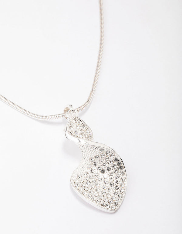 Silver Diamante Twisted Pendant Necklace