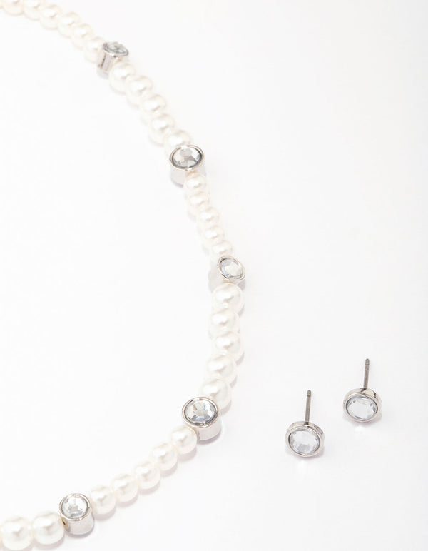 Silver Beaded Pearl Jewellery Set