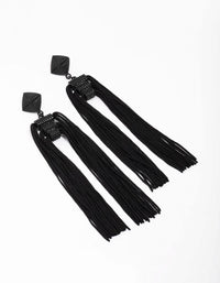 Black Fabric Rope Tassel Drop Earrings - link has visual effect only