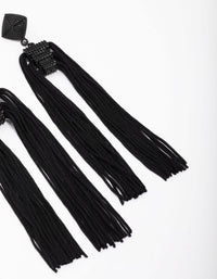 Black Fabric Rope Tassel Drop Earrings - link has visual effect only