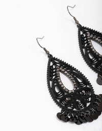 Black Teardrop Beaded Drop Earrings - link has visual effect only