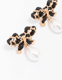 Gold Bow & Pearl Stud Earrings - link has visual effect only