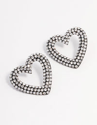 Gunmetal Diamante Heart Stud Earrings - link has visual effect only