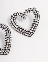 Gunmetal Diamante Heart Stud Earrings - link has visual effect only