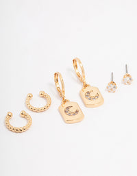 Gold Plated Moon Charm Earring 3-Pack - link has visual effect only