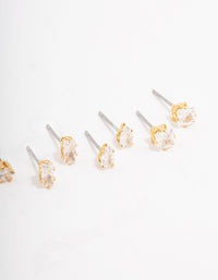 Gold Plated Cubic Zirconia Stud Earring 4-Pack - link has visual effect only