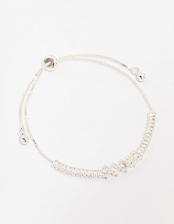 Silver Plated Brass  Tennis Marquise Baguette Bracelet