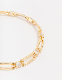 Gold Plated Rectangular Square Cubic Zirconia Bracelet - link has visual effect only