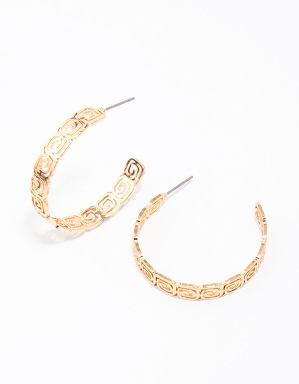 Gold Textured Spiral Hoop Earrings