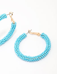 Gold & Blue Beaded Round Hoop Earrings - link has visual effect only