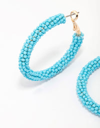 Gold & Blue Beaded Round Hoop Earrings - link has visual effect only