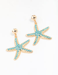 Gold Diamante Starfish Drop Earrings - link has visual effect only