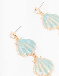 Gold Triple Row Shell Drop Earrings - link has visual effect only