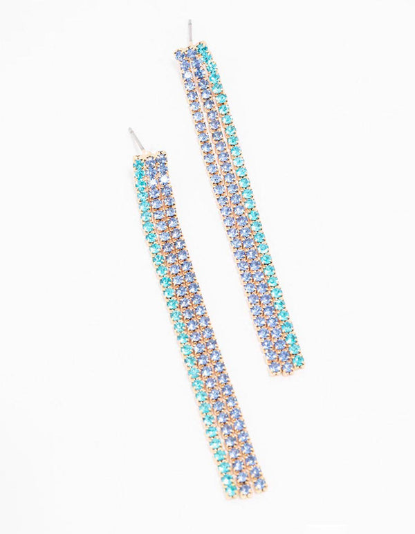 Purple & Blue Diamante Cup Chain Drop Earrings