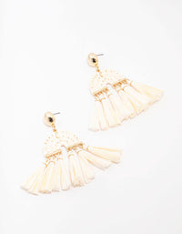 Gold Raffia Tassel Drop Earrings - link has visual effect only