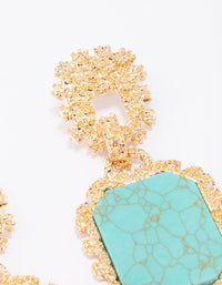 Gold Textured Oval & Square Drop Earrings - link has visual effect only