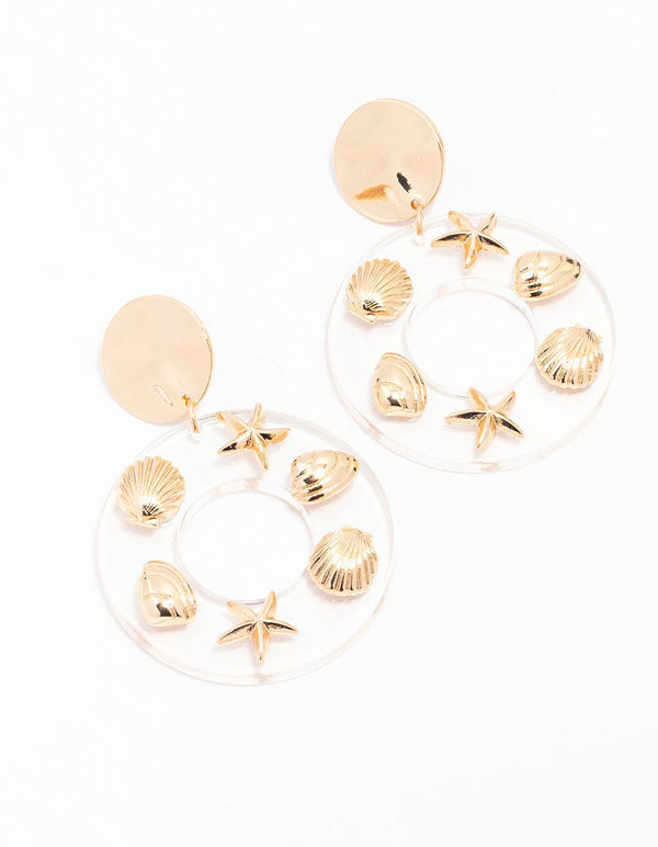 Acrylic Disc Sea Charm Drop Earrings