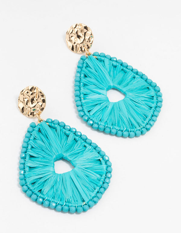 Raffia Oval Beaded Leaf Drop Earrings