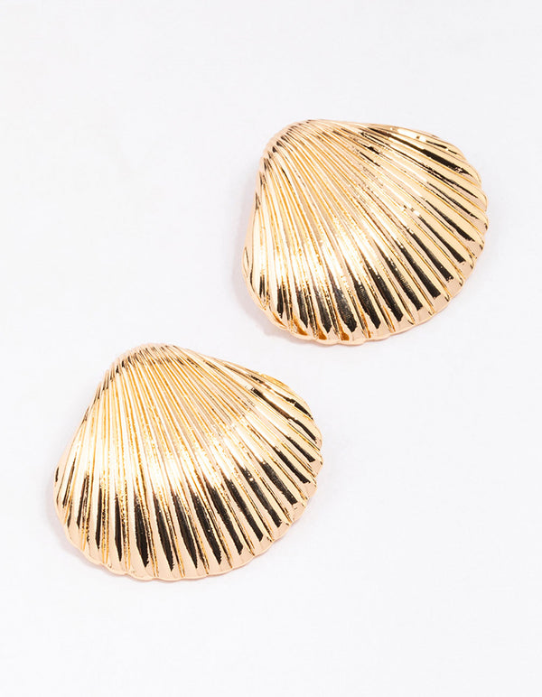 Gold Oversized Shell Stud Earrings