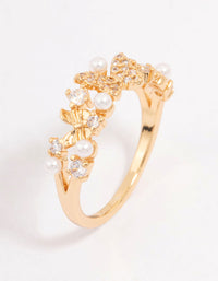 Gold Plated Butterfly Pearl Band Ring - link has visual effect only