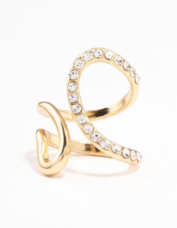 Gold Plated Diamante Trail Swirl Ring