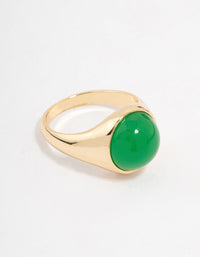 Gold Plated Round Green Statement Stone Ring - link has visual effect only